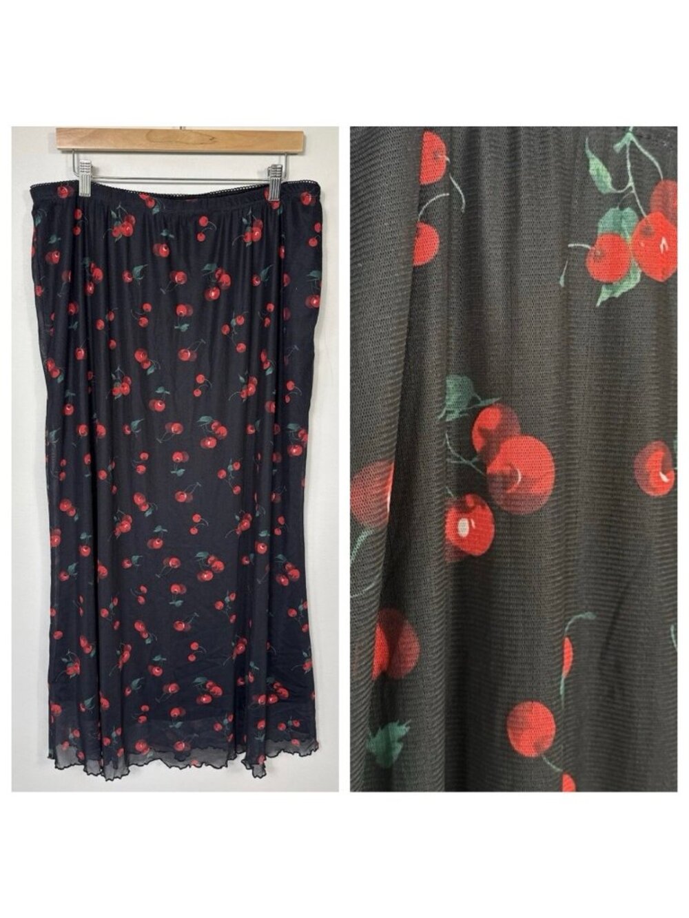 Womens Skirt Cherry Print Midi Skirt Slip Retro Rockabilly Coquette XXL